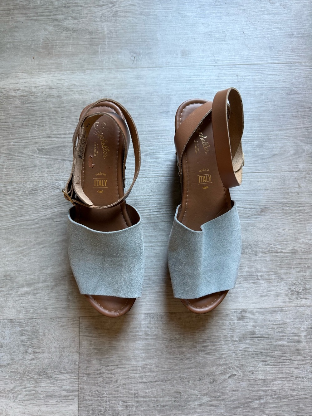 Seychelles Forward Wood Platform Suede Strap Wedge Sandals Size 7.5 Italy - Picture 2 of 11